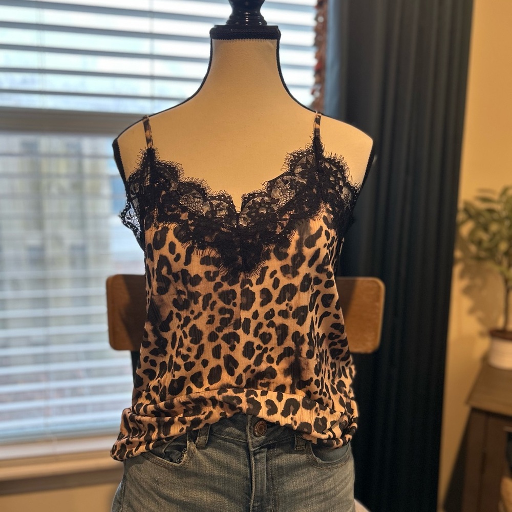 Dex Leopard Print Cami with Black Lace